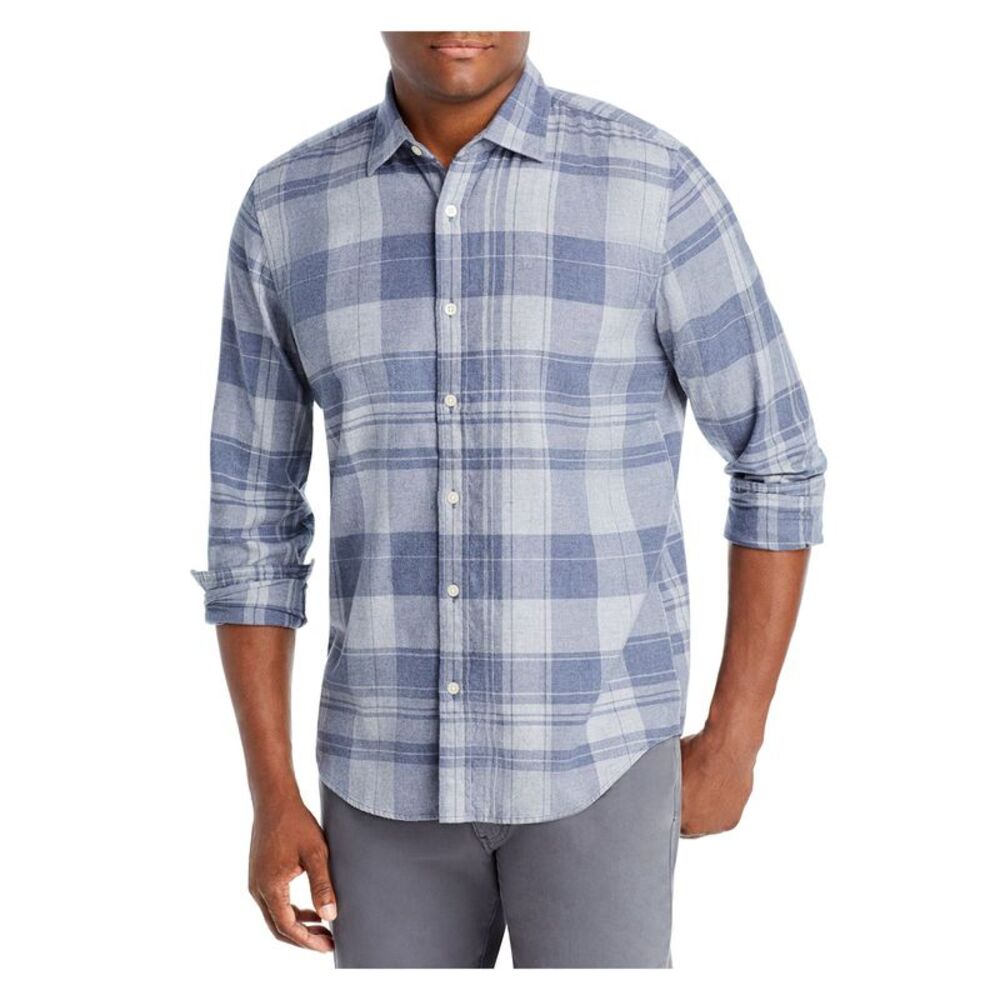 THE MENS STORE Mens Gray Plaid Collared Classic Fit Button Down Shirt XXL